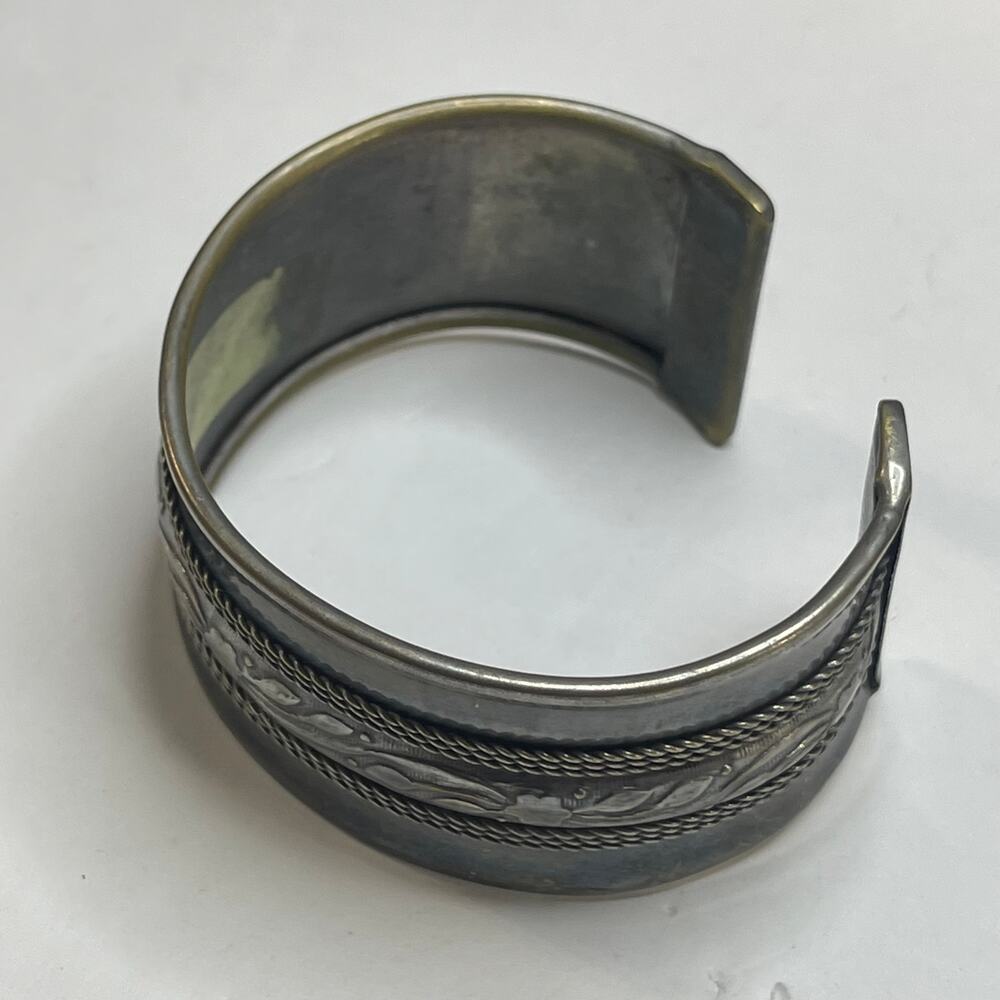 cuff bracelet burnished silver tone vintage or vintage look metallic gray boho - Picture 3 of 9
